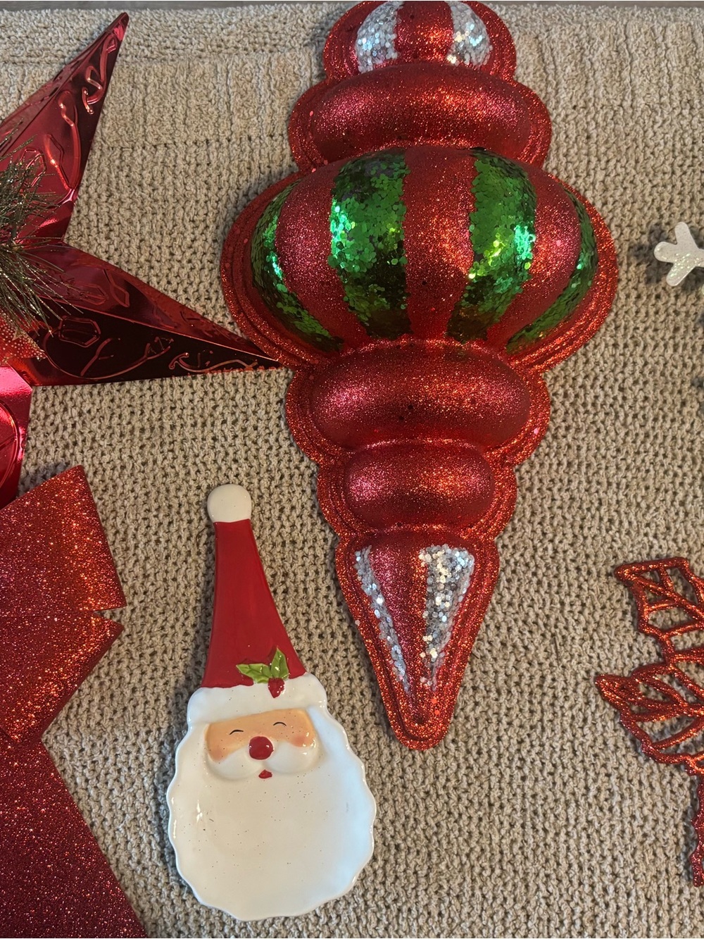 Festive Red & Green Sequin Holiday Ornament Set by